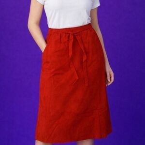 𝅺VTG 1970s ULTRA SUEDE Tomato Red Union Made Front Tie Longline Midi Skirt
